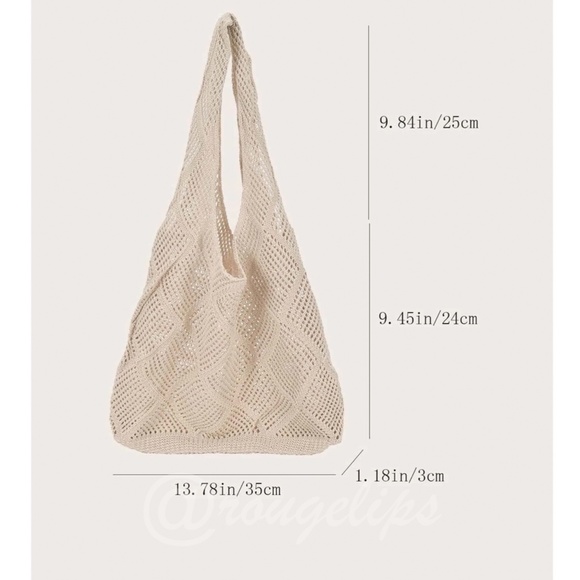 Knit Hollow Out Tote Beige Shoulder Bag - Picture 7 of 10